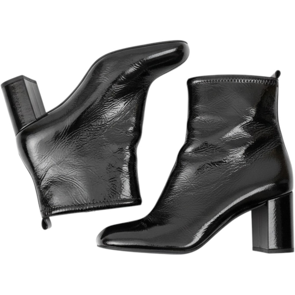 Rag & Bone Beha Ankle Boots Womens 37 Black Crinkle Patent Leather Block Heel